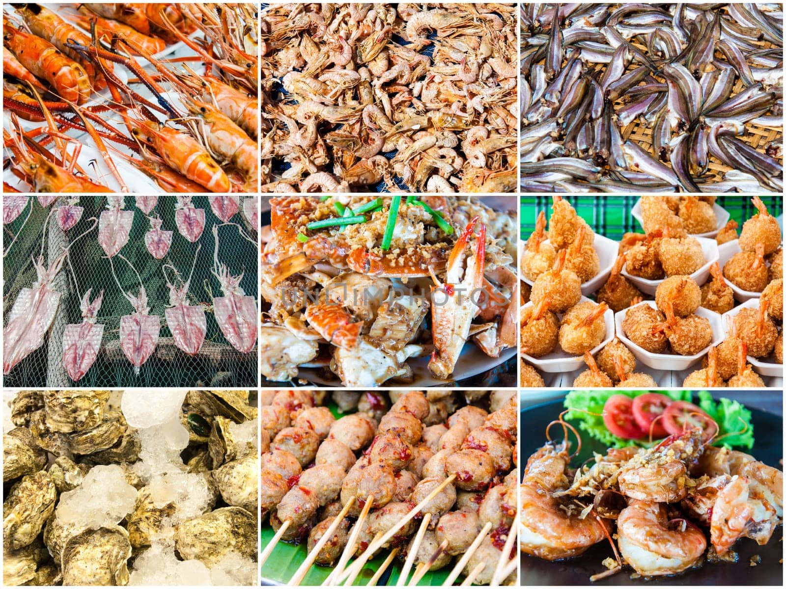 Photo collage of Sun Dried Thai Seafood