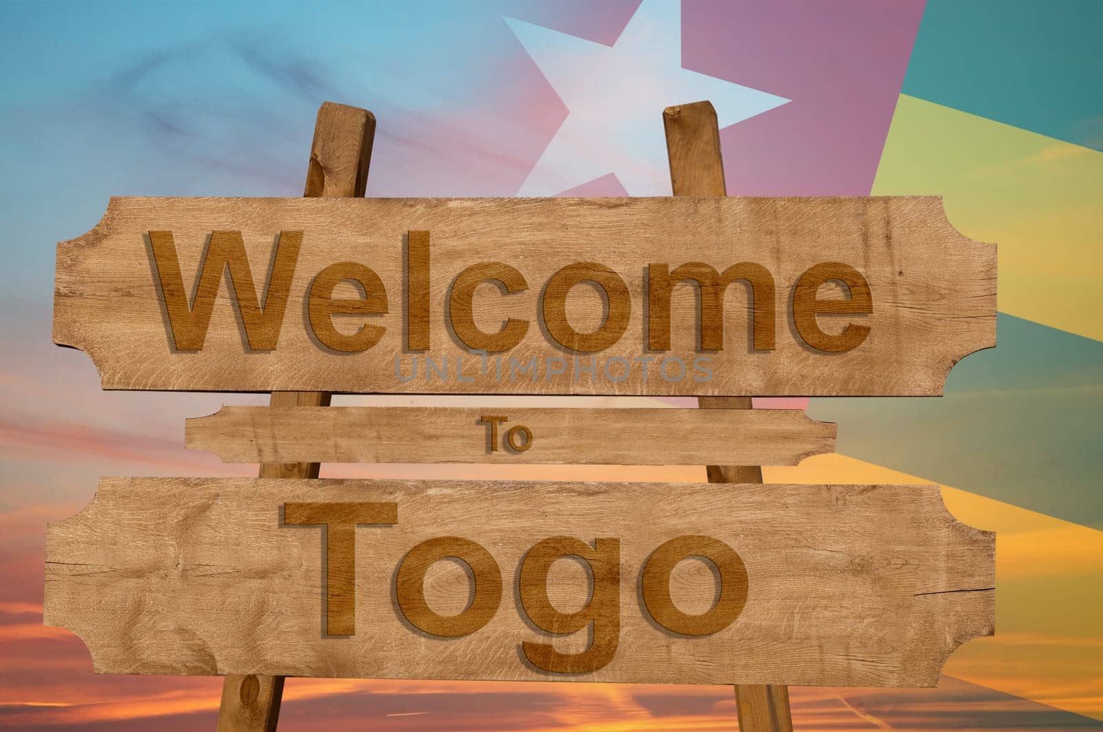 welcome to ecuador sing on wood background with blending national flag