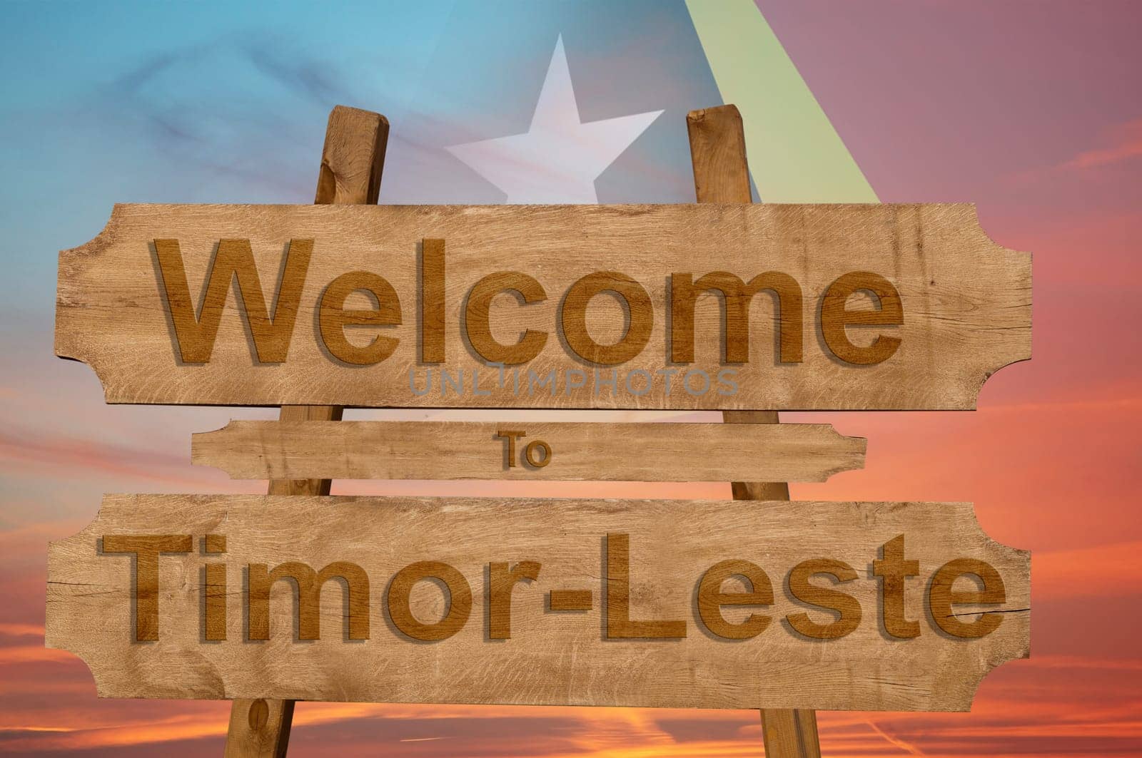 welcome to ecuador sing on wood background with blending national flag