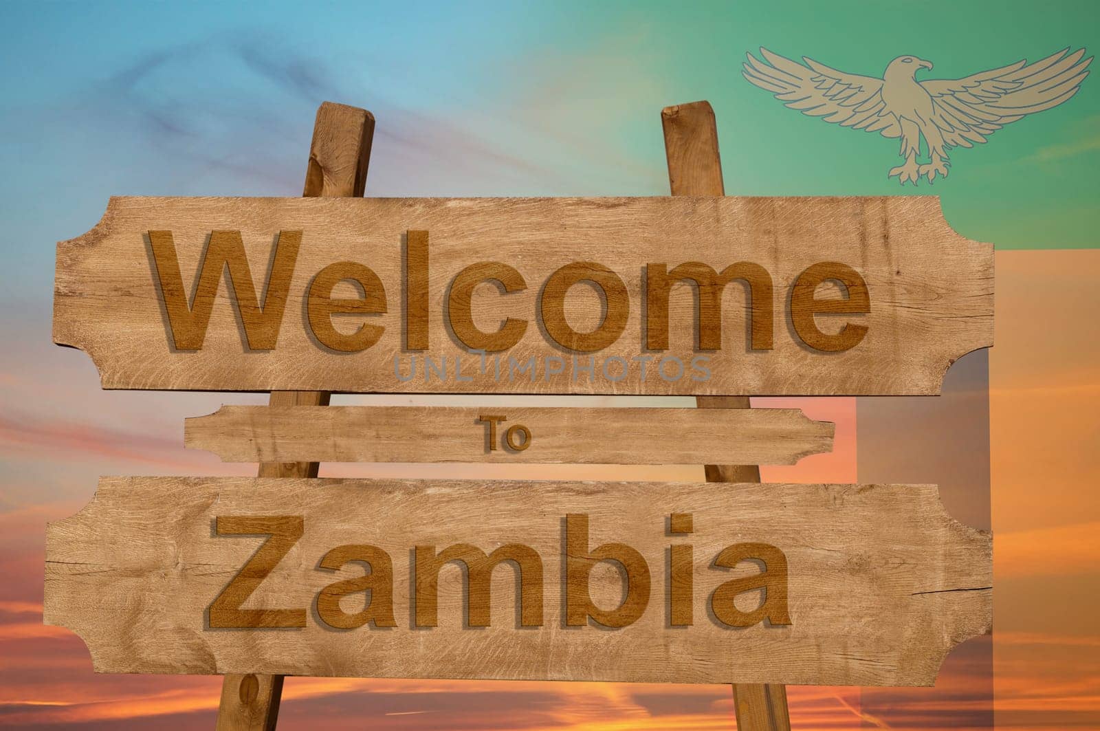 welcome to ecuador sing on wood background with blending national flag