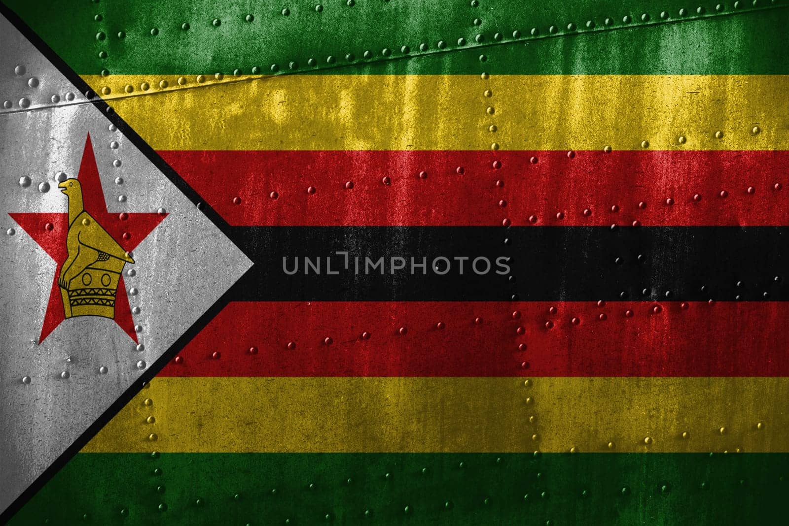 metal texutre or background with zimbabwe flag