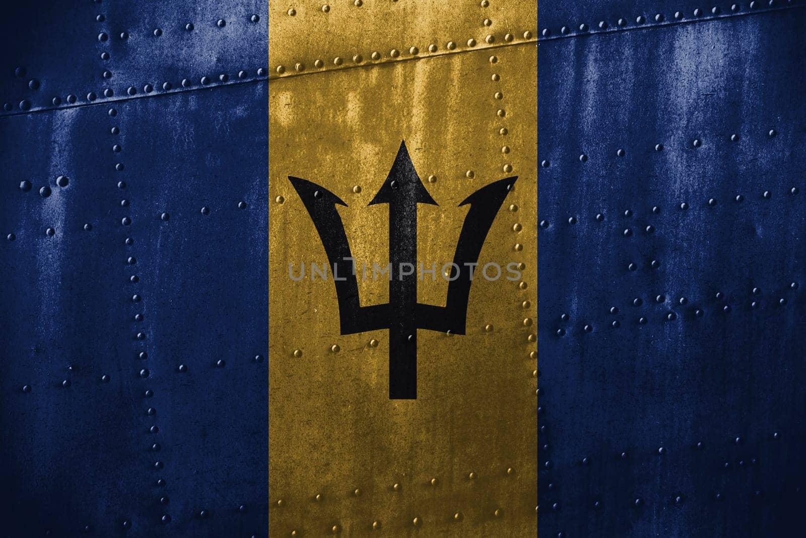 metal texutre or background with barbados flag