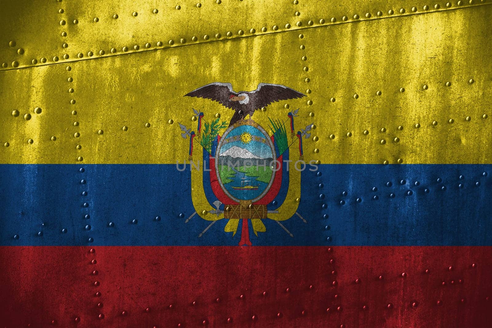 metal texutre or background with ecuador flag