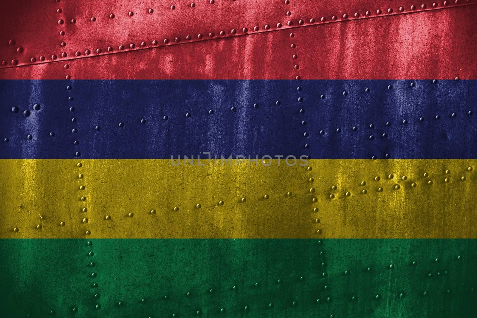metal texutre or background with mauritius flag