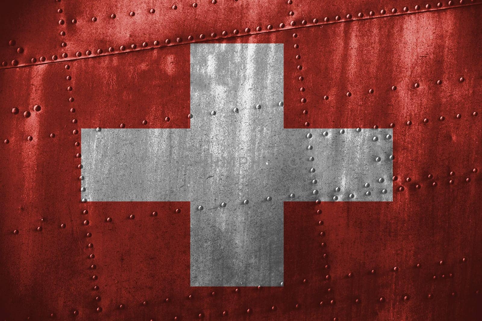metal texutre or background with switzerland flag