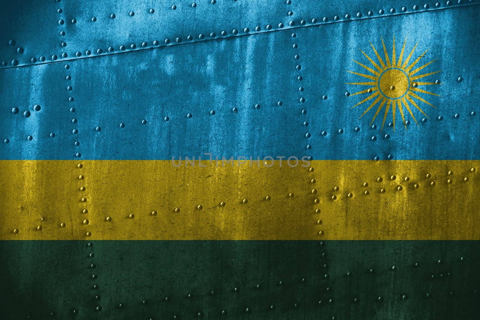 metal texutre or background with rwanda flag