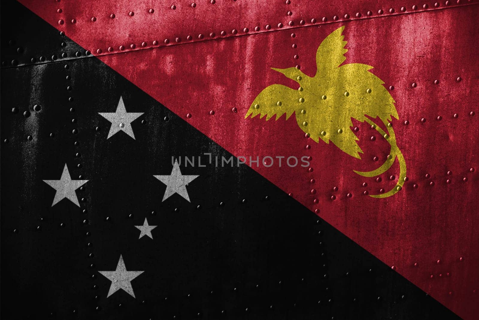 metal texutre or background with papua new guinea flag