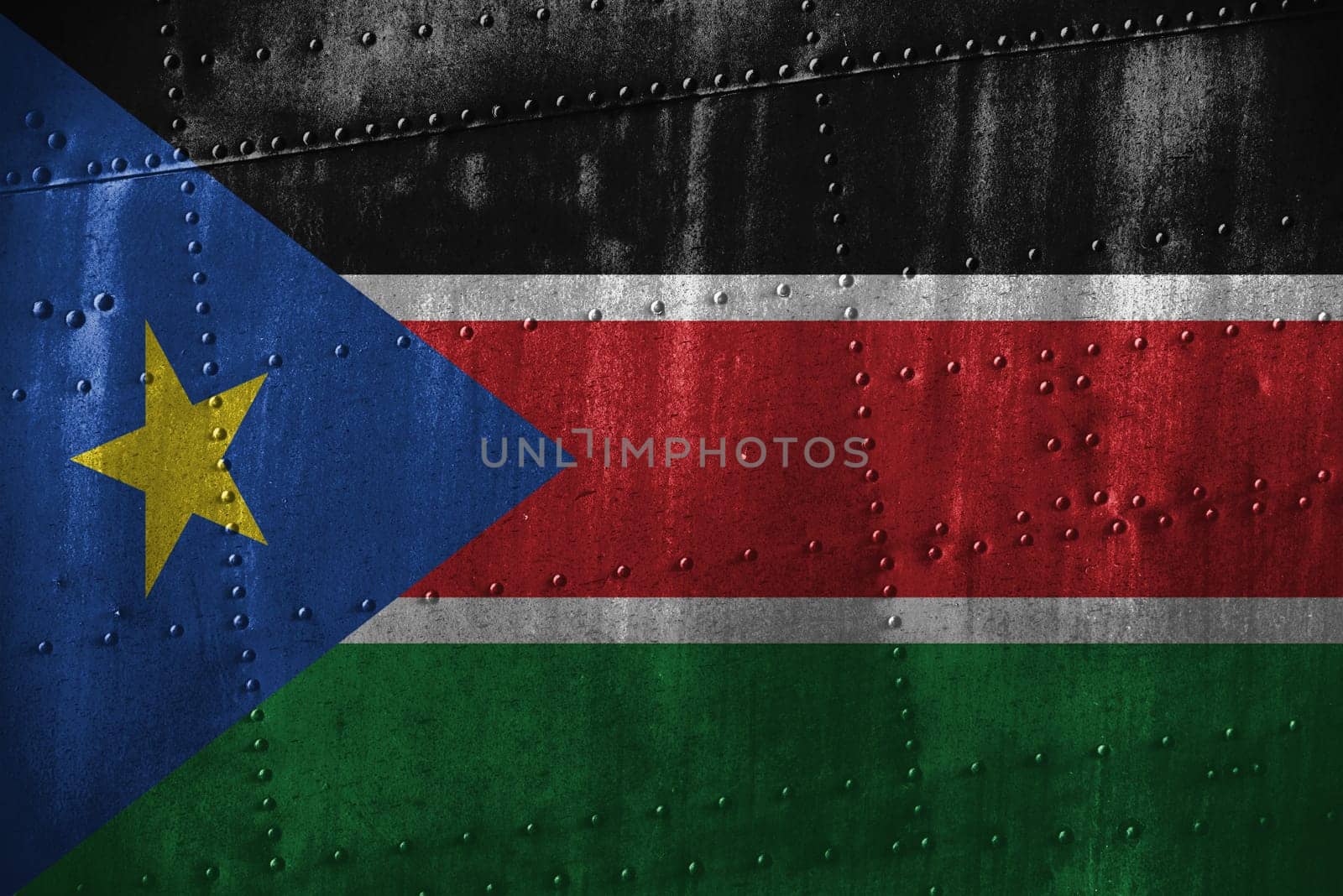 metal texutre or background with south sudan flag
