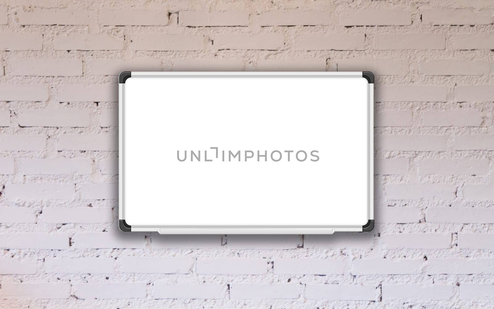 white board with white brick wall decorated in coffee shop