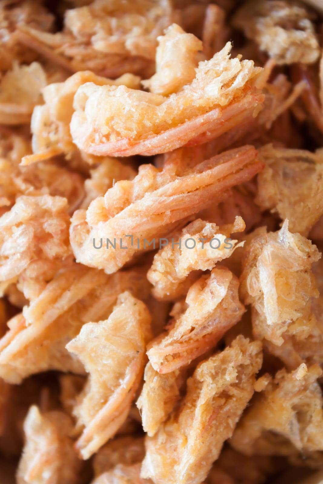 Closeup fried shrimp chins snack, stock photo