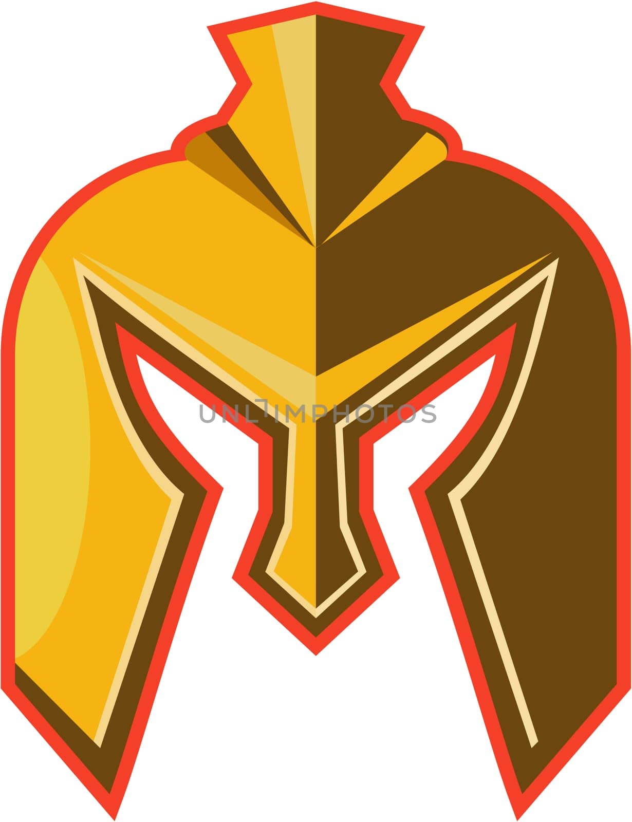 Illustration of a spartan helmet viewed from front set on isolated white background done in retro style.