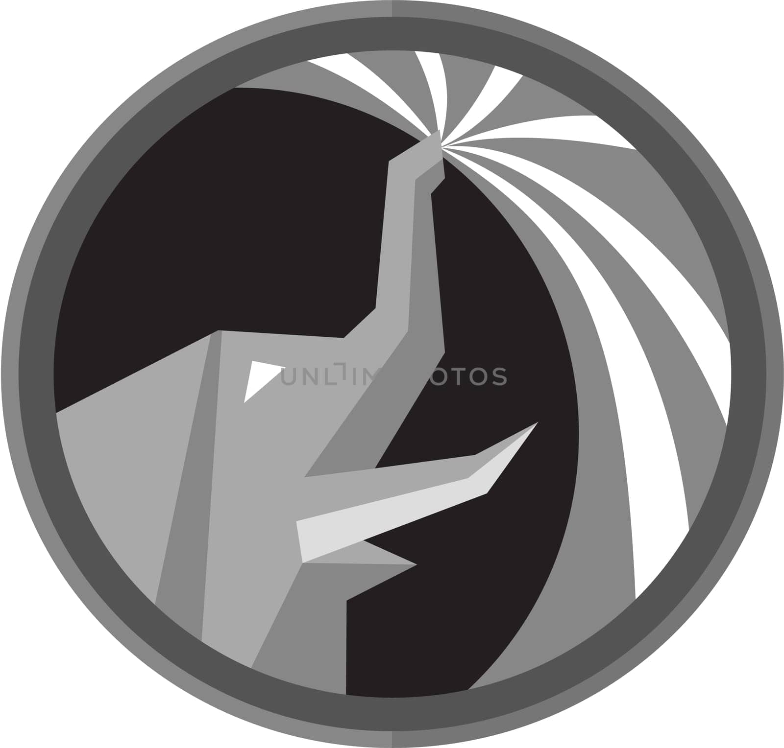 Illustration of an elephant spraying water mist from trunk viewed from the side set  inside circle on isolated background done in retro style.