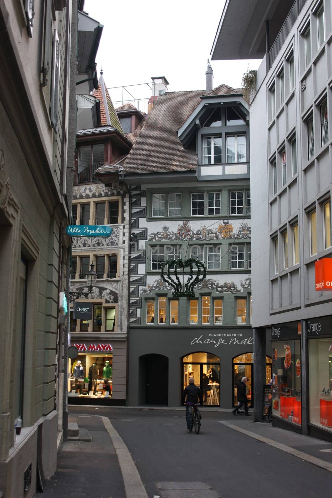 Lucerne, Switzerland - Novembre 24 2016. Evening view of the shopping street before Christmas.