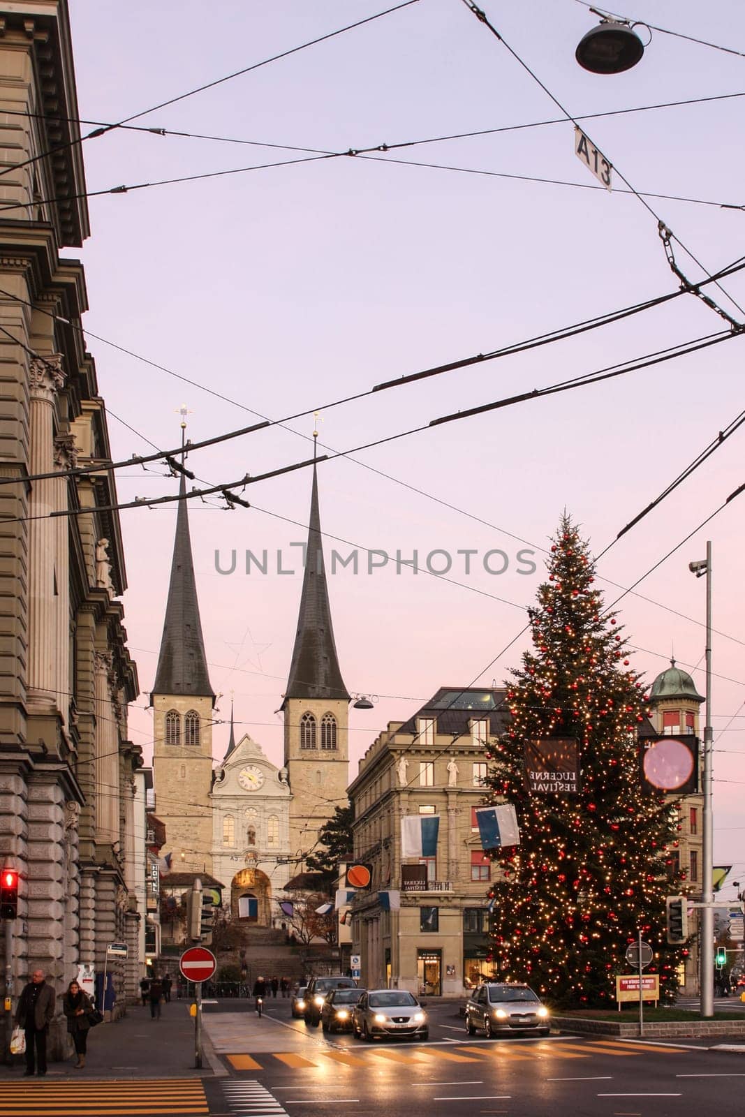 Zurich, Switzerland - November 25 2011. Evening view of the streets old town