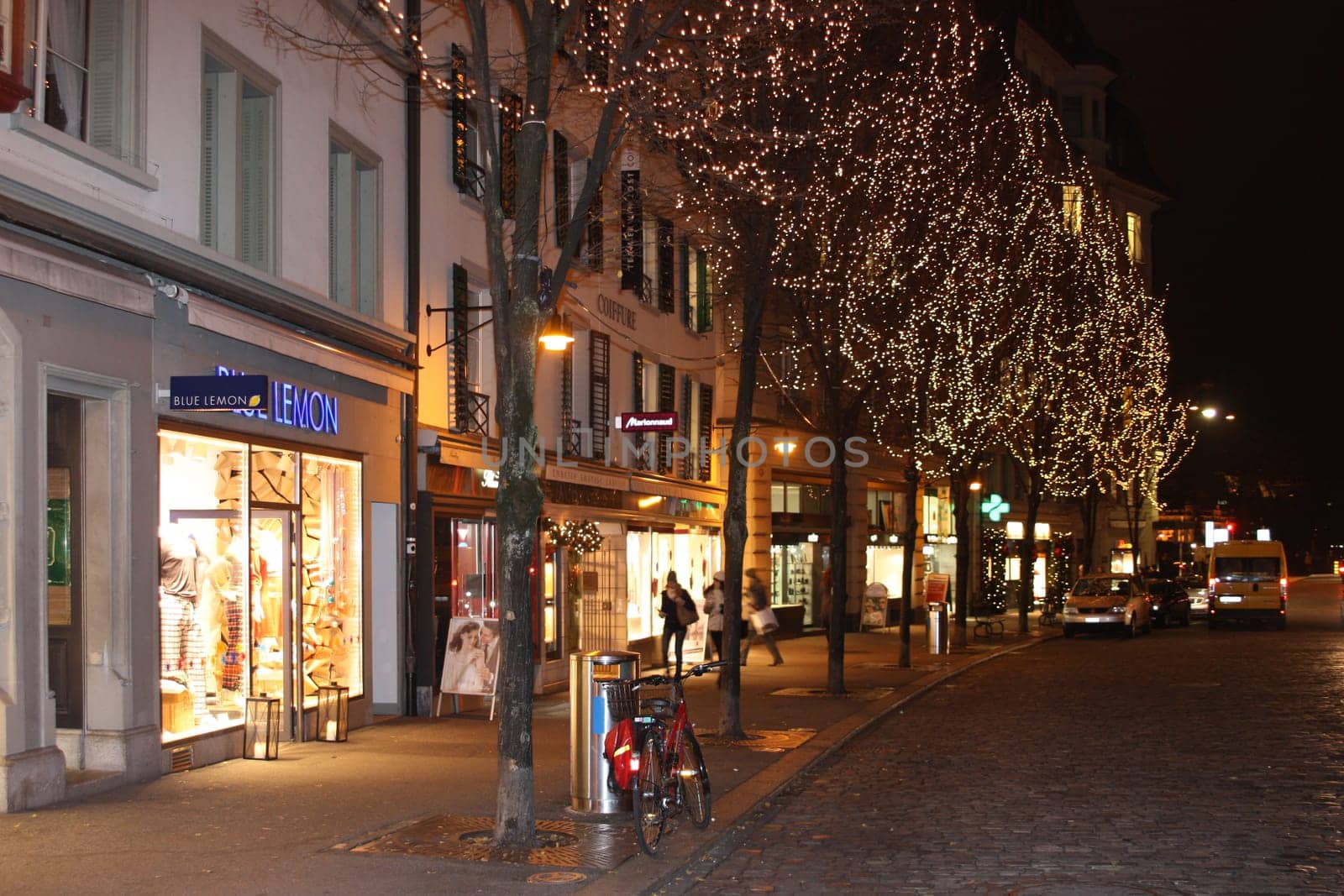 Lucerne, Switzerland - Novembre 24 2016. Evening view of the shopping street before Christmas.