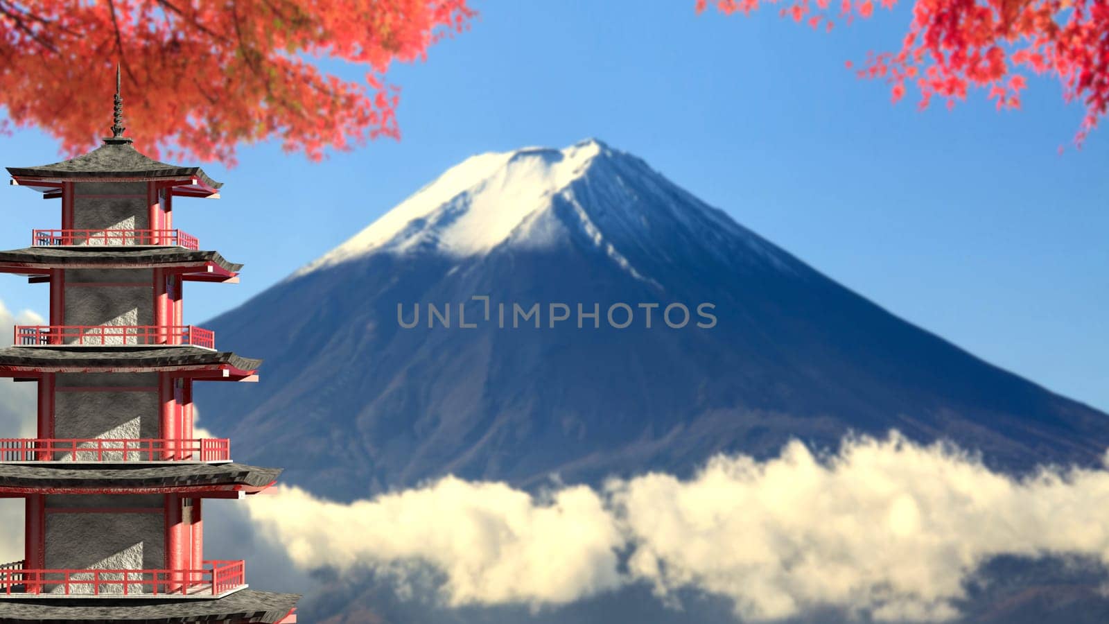 The 3d rendering Mt. Fuji with fall colors in Japan