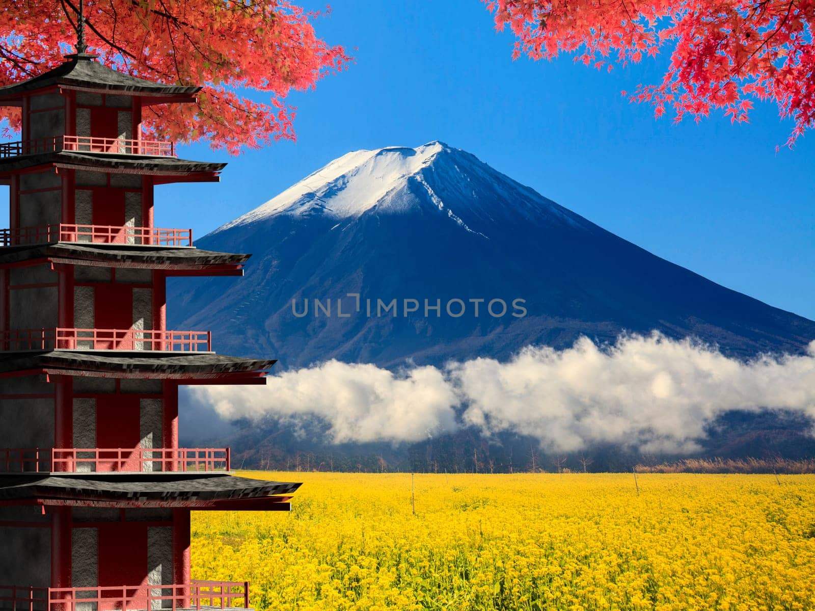 The 3d rendering Mt. Fuji with fall colors in Japan