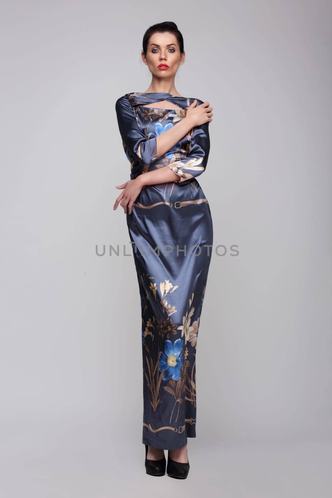 Female. Fashion. The long narrow silk dress.