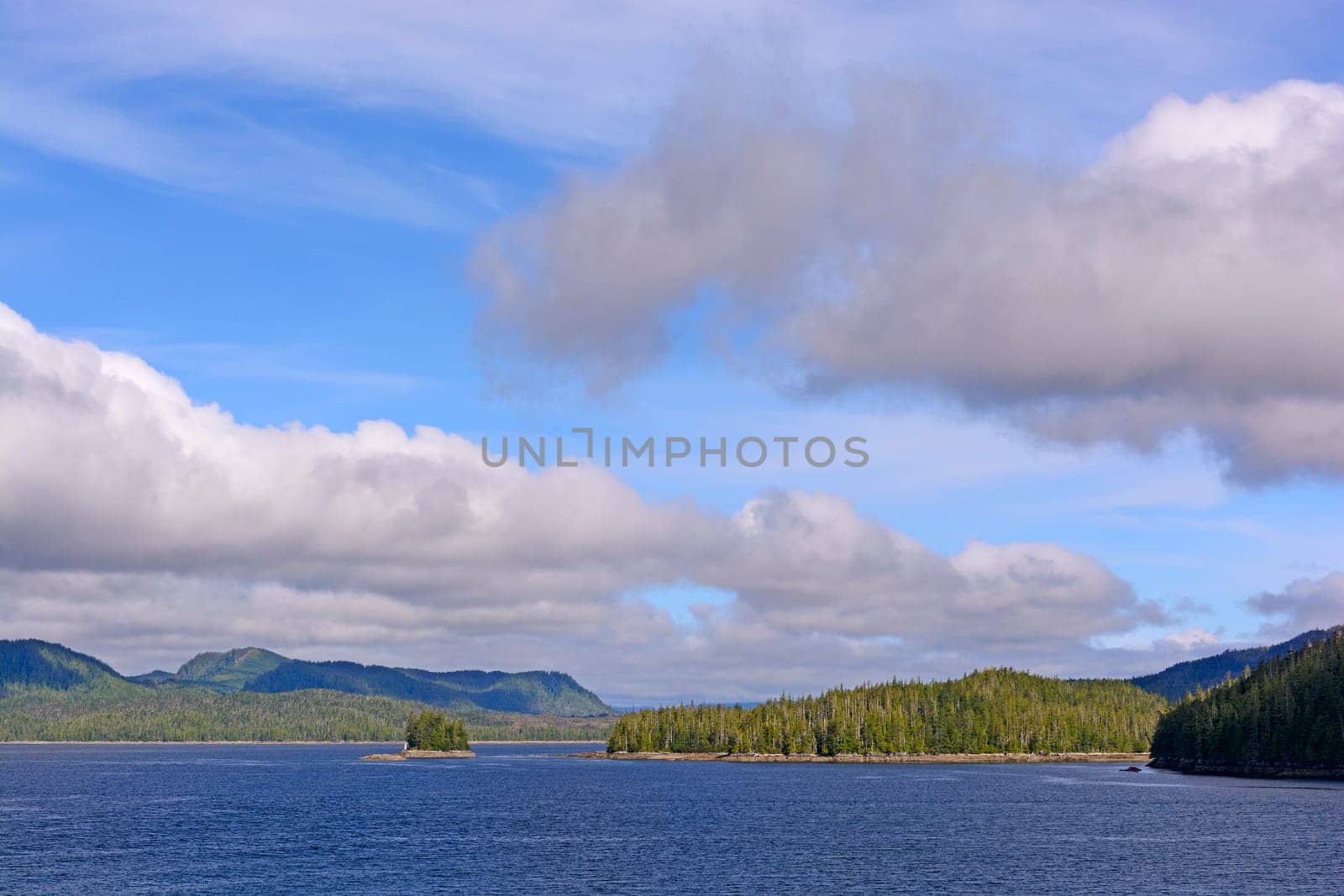 Sunny Day on Coastal Islands in the Inside Passage in Alaska