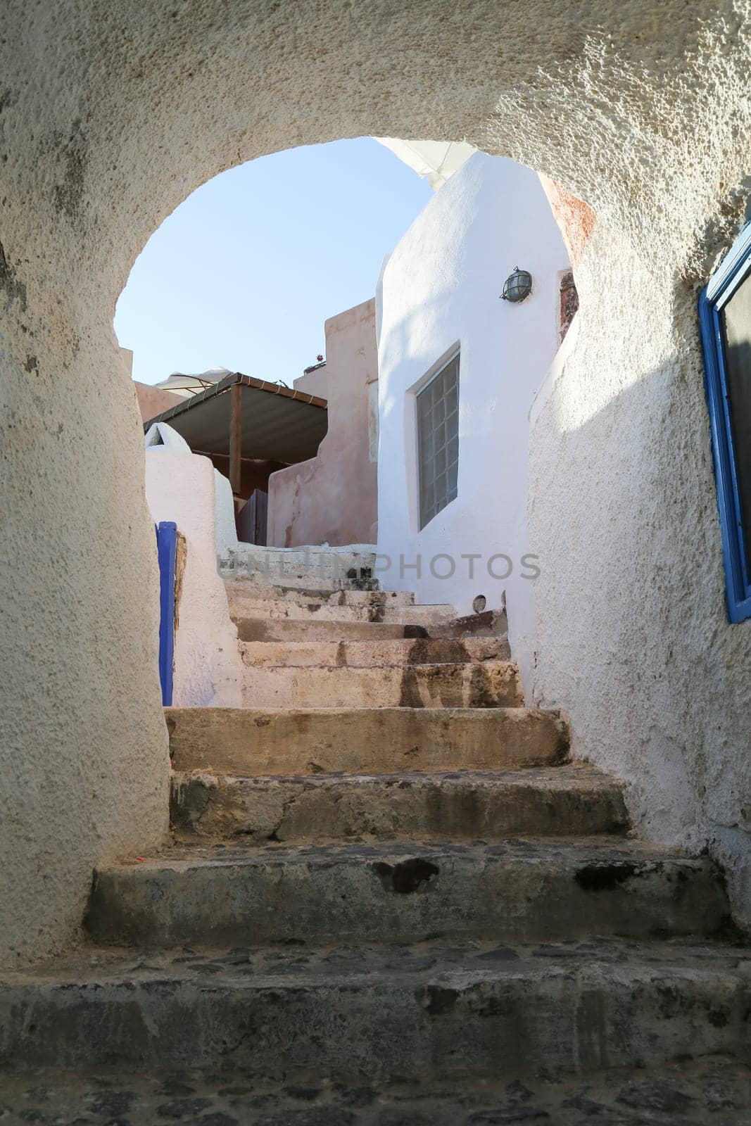 Stairs of a street in Santorini in Greece
