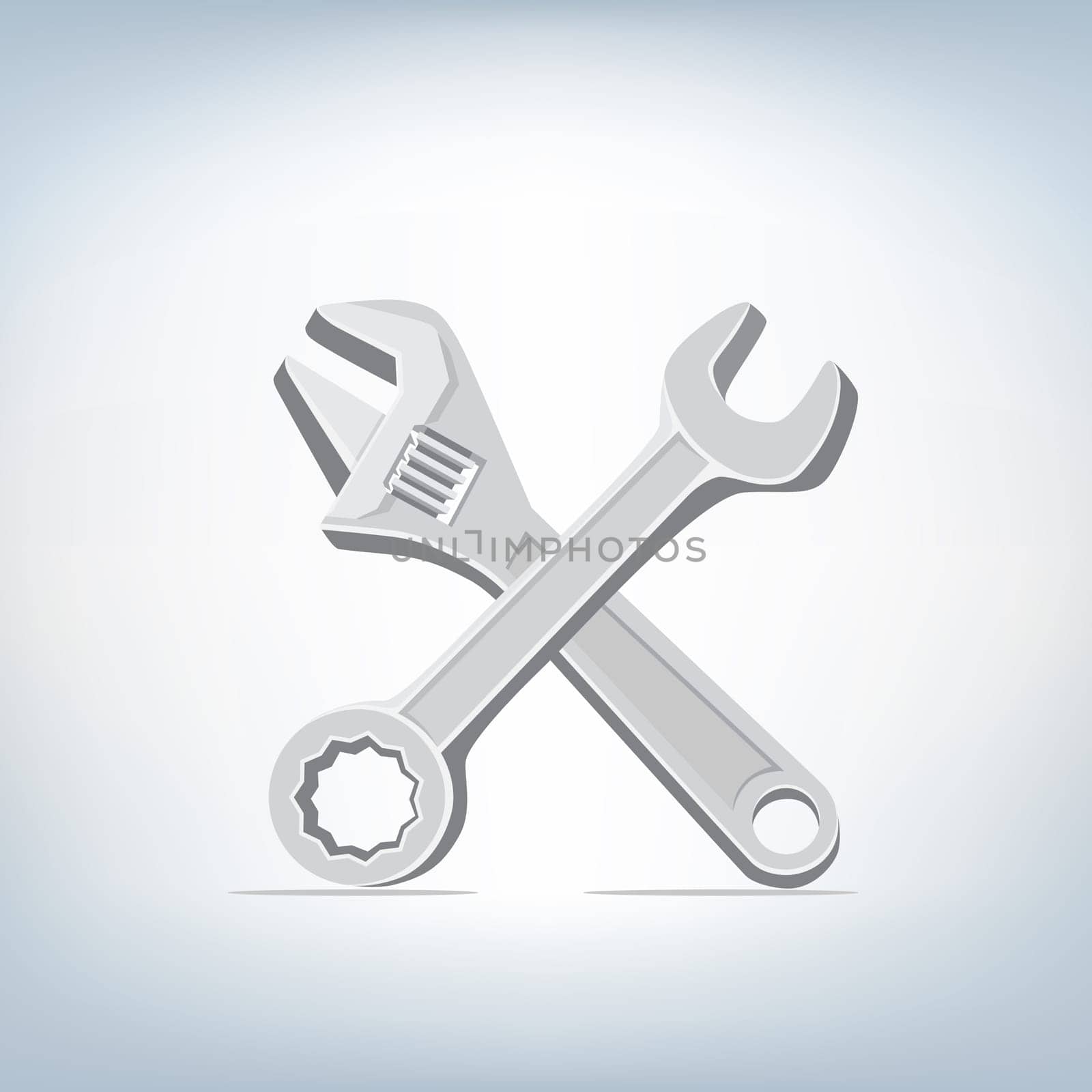 The wrench and spanner icon on light mesh background, tool symbol