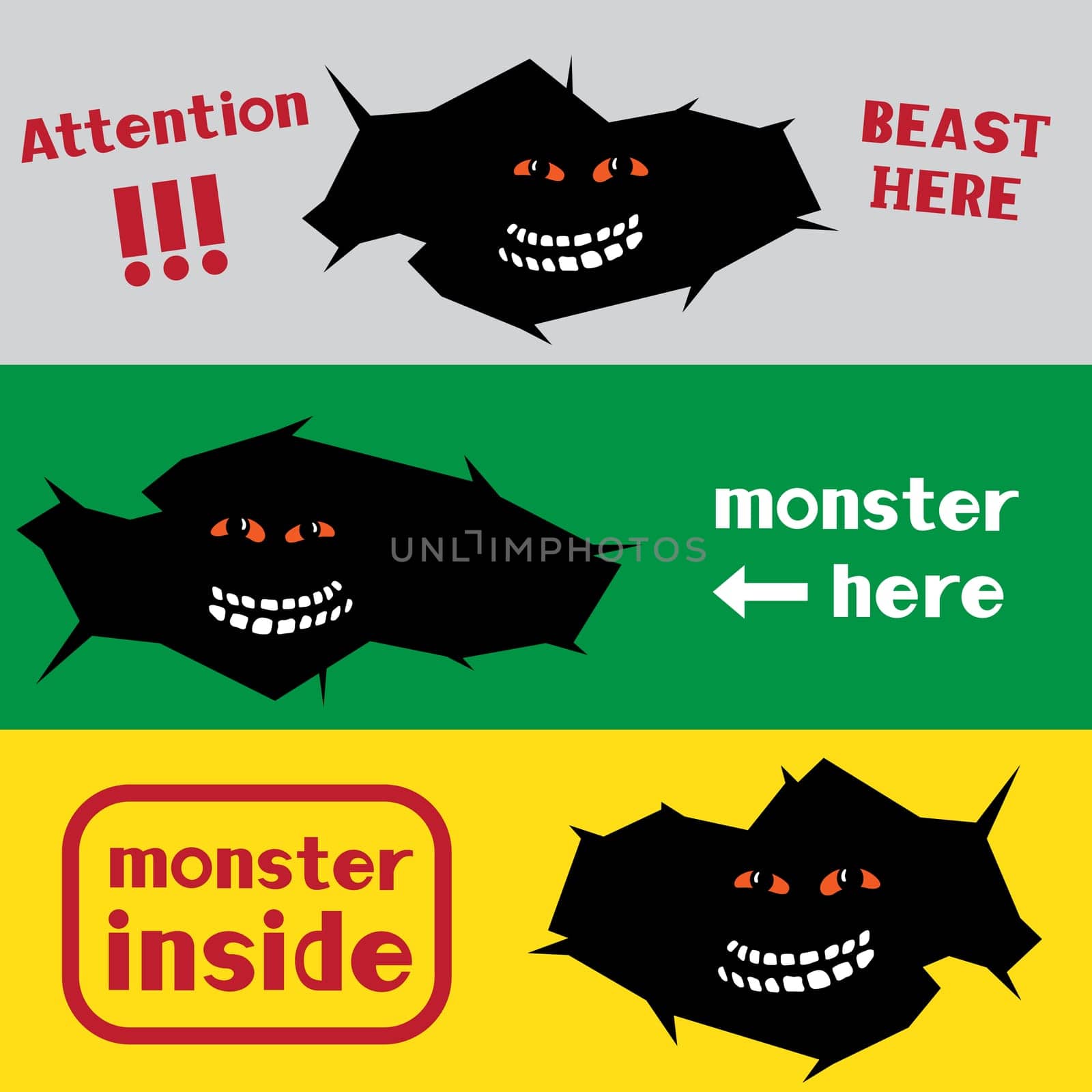 Monster in the black crack hole on different color background