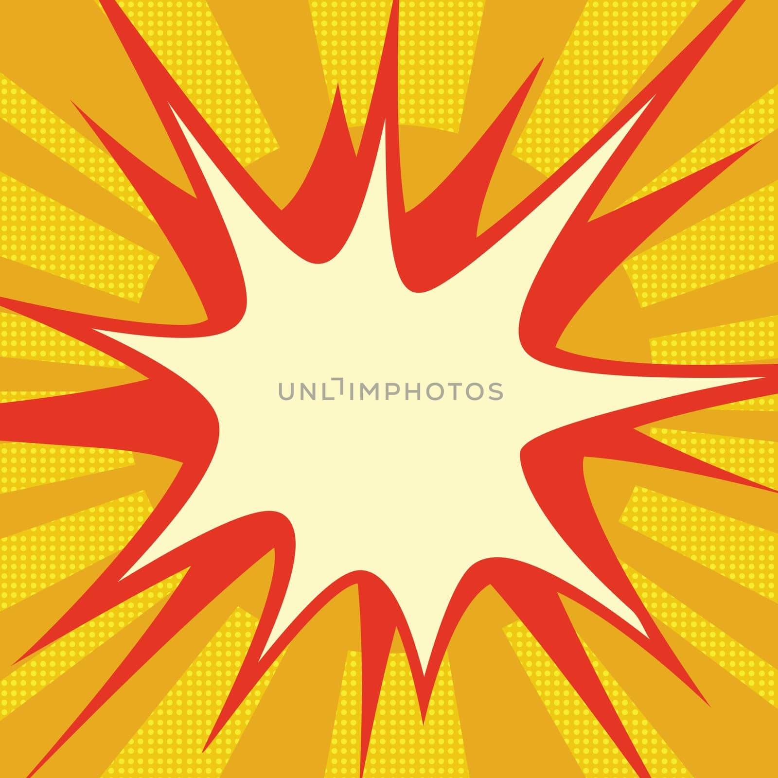 Red comic explosion over orange sun pop art retro drawing illustration