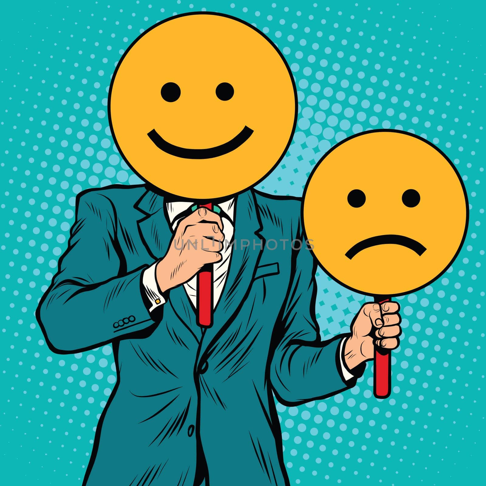 Smiley facial expressions happy and sad, pop art retro vector illustration