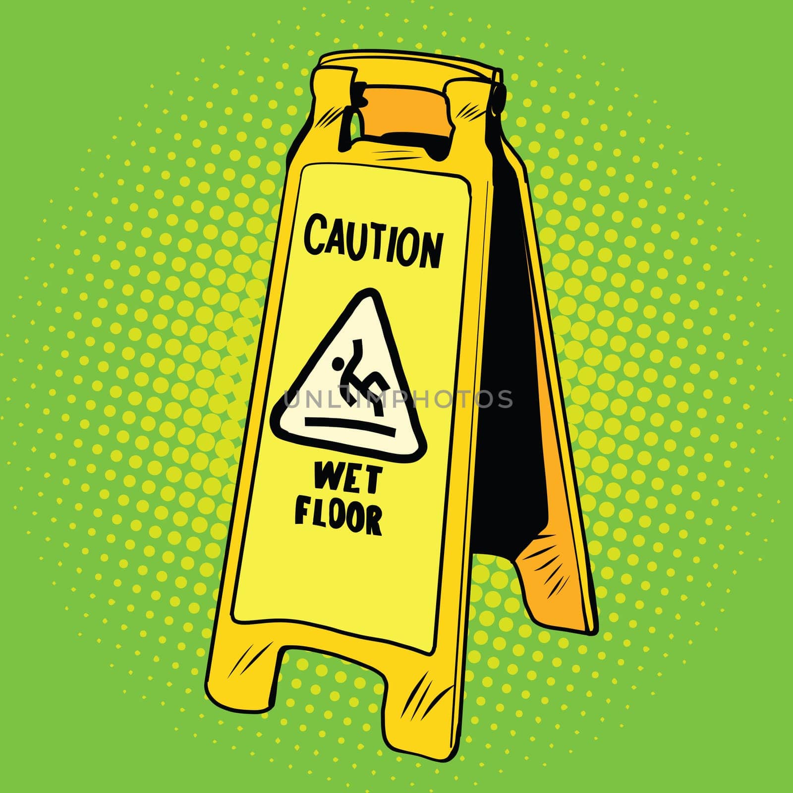 caution wet floor sign, pop art retro vector illustration