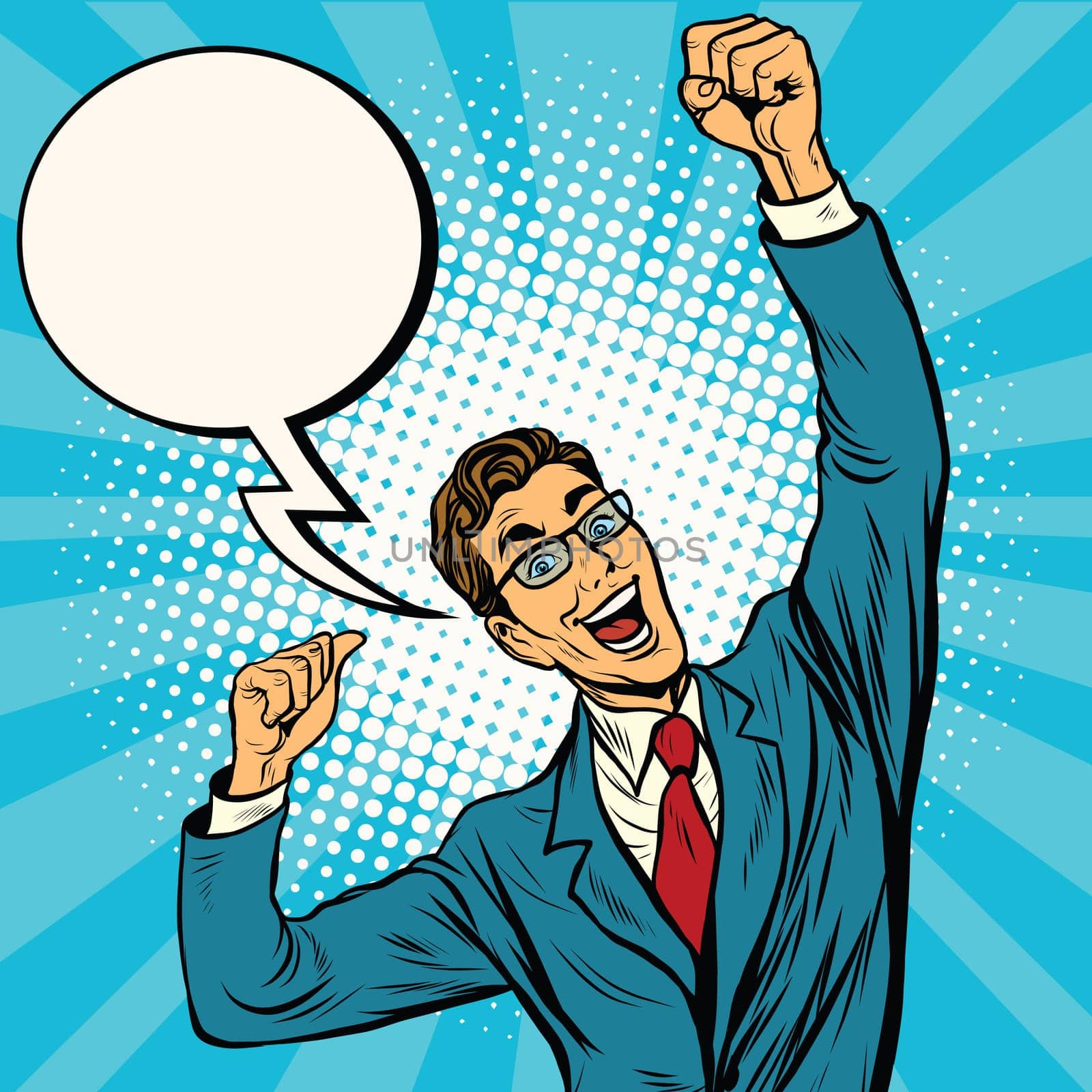 Business man the winner comic bubble pop art retro vector illustration