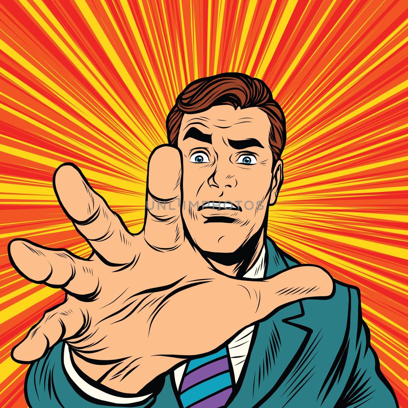 Retro man missing a hand pop art retro comic drawing illustration