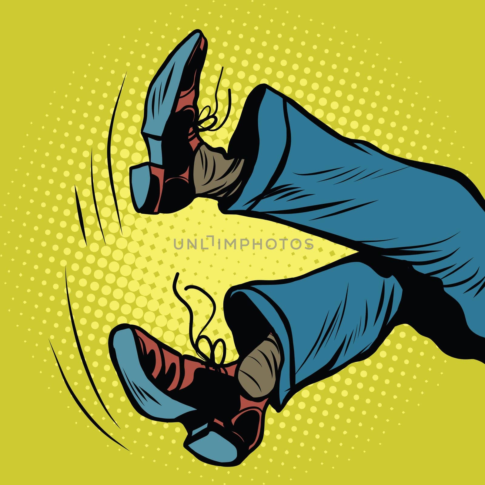 feet man falls pop art retro vector illustration