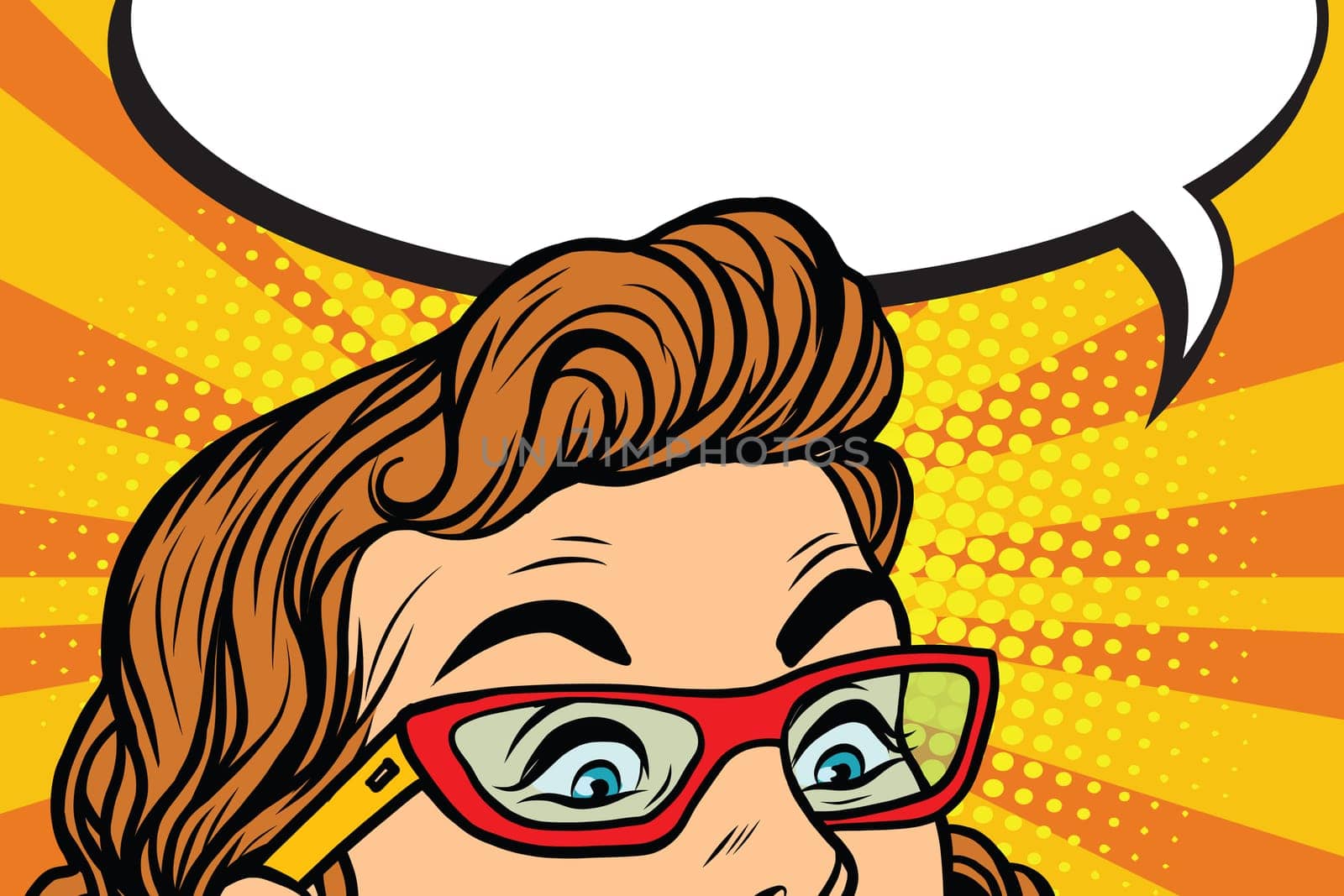 Surprised eyes with glasses girl, pop art retro vector illustration