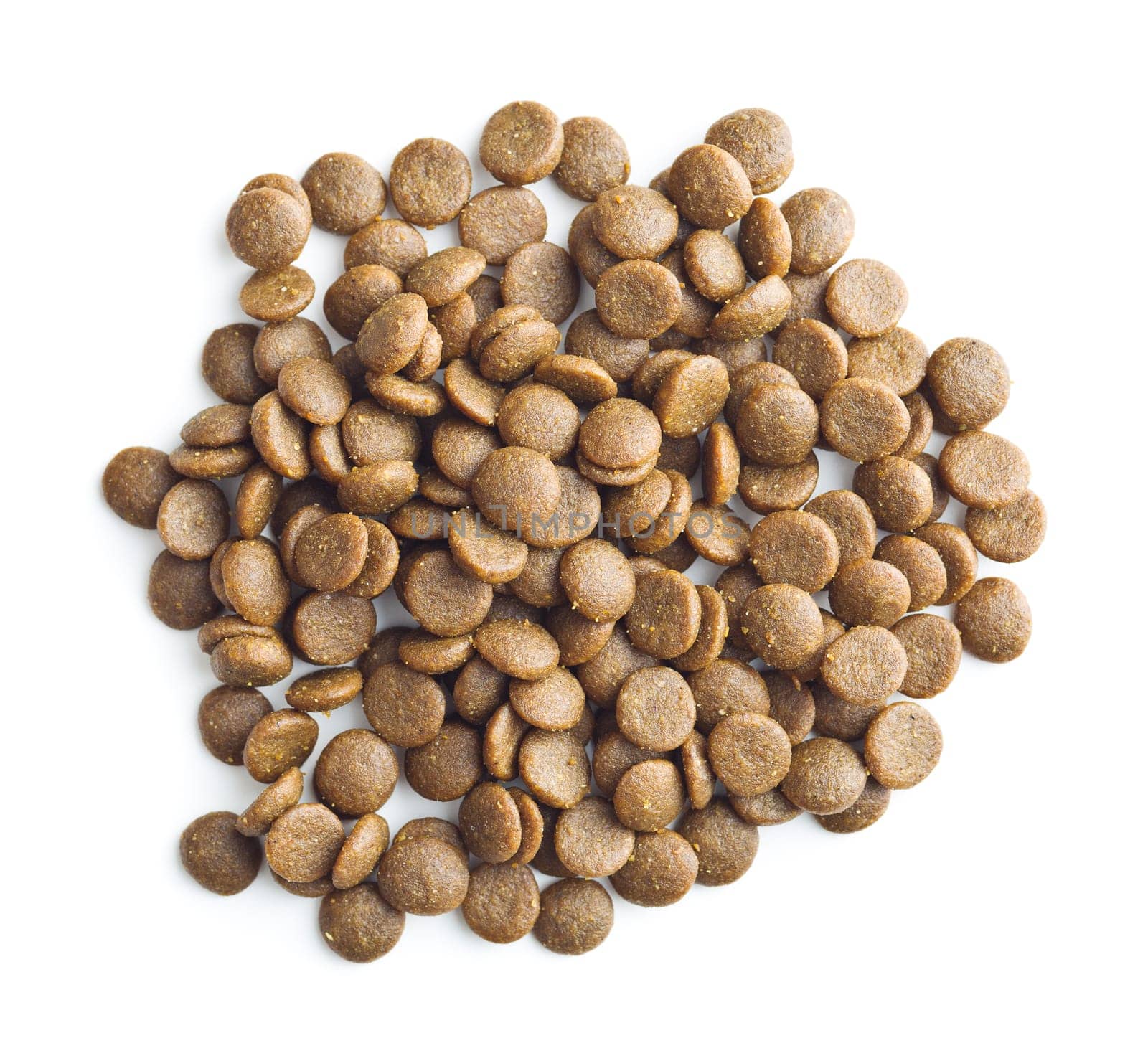Dried food for animals isolated on white background.