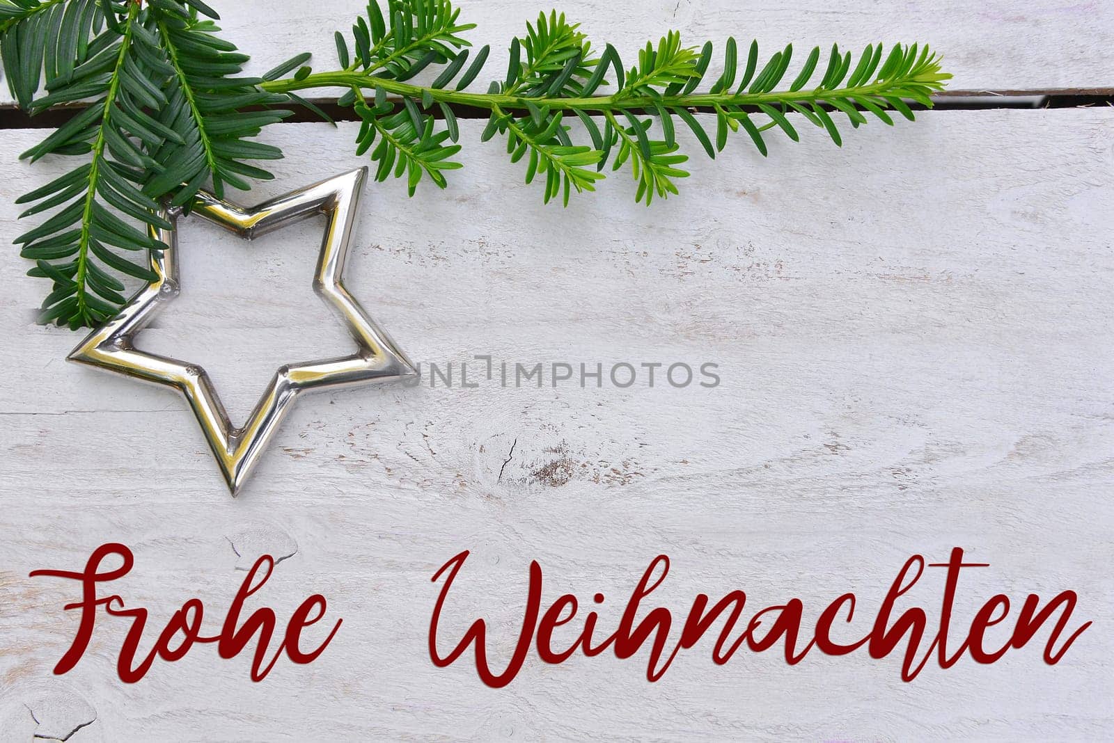 Merry Christmas Christmas Stars Natural Decoration on White Wood Background