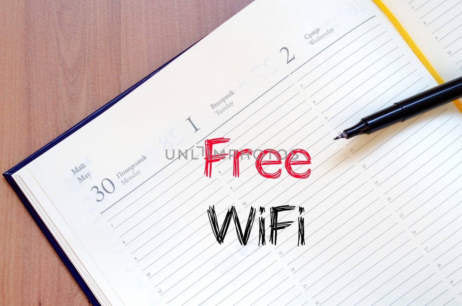Free wifi text concept write on notebook