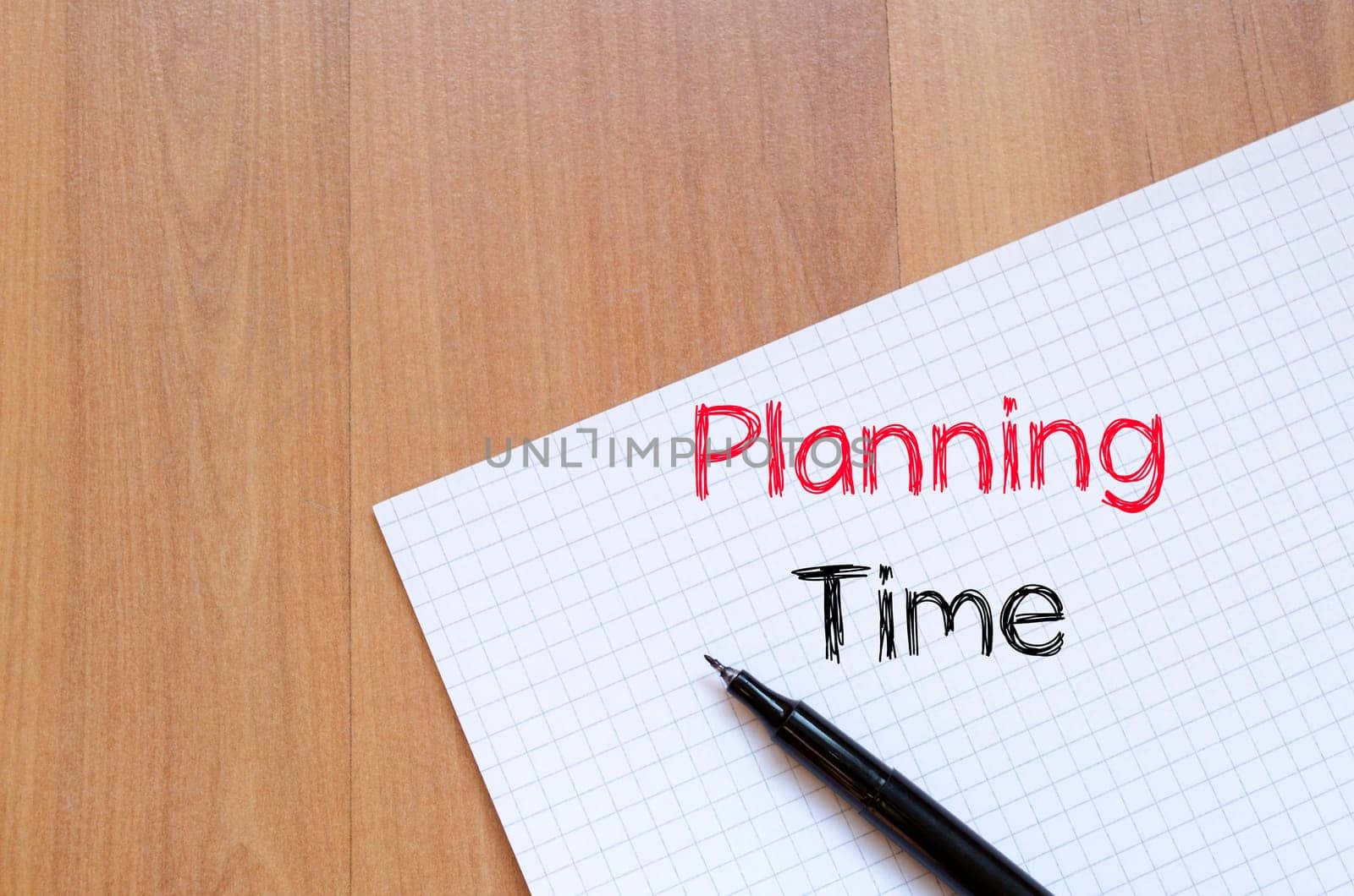 Planning time text concept write on notebook