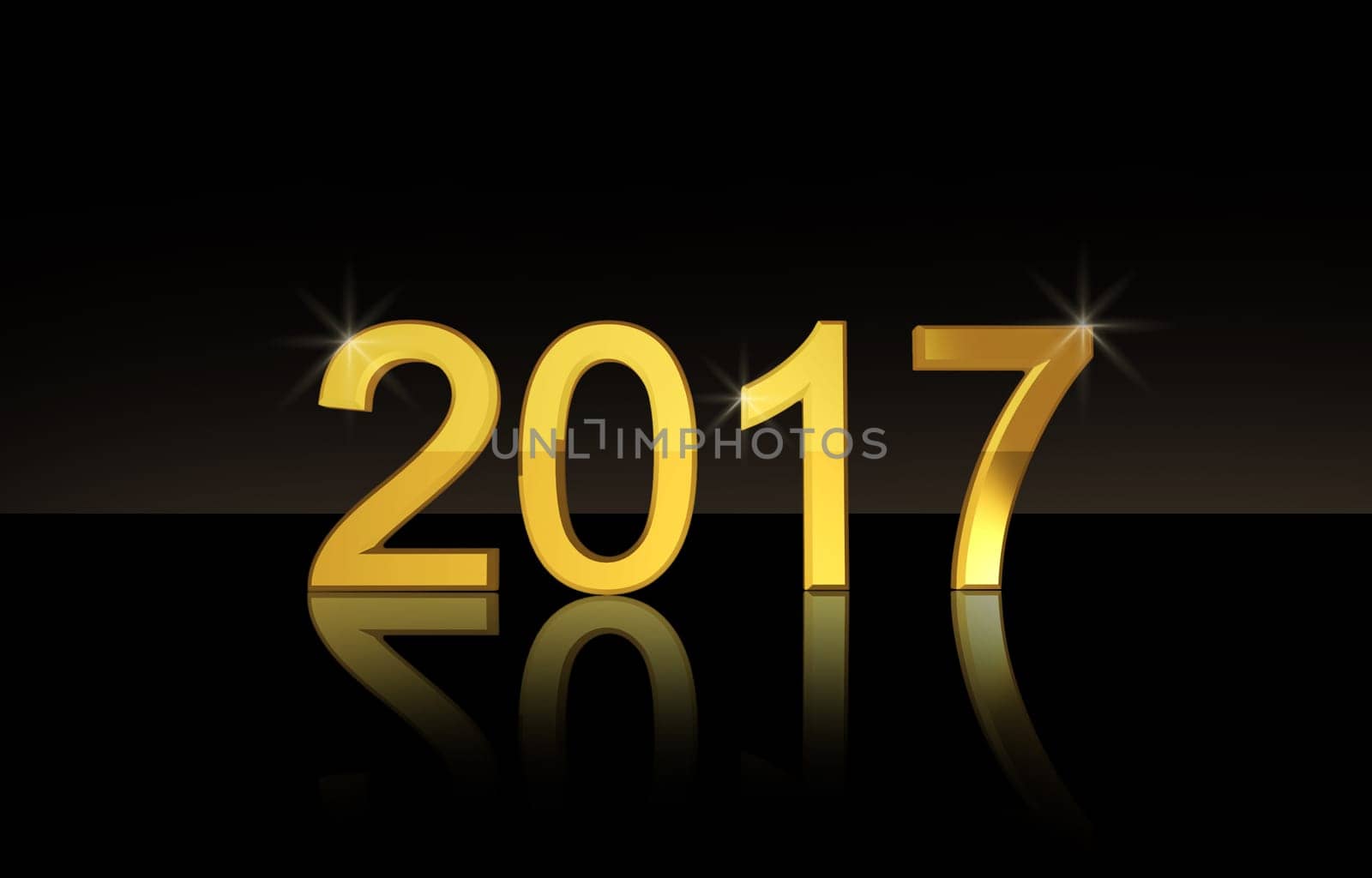 2017 3d rendering number on black background