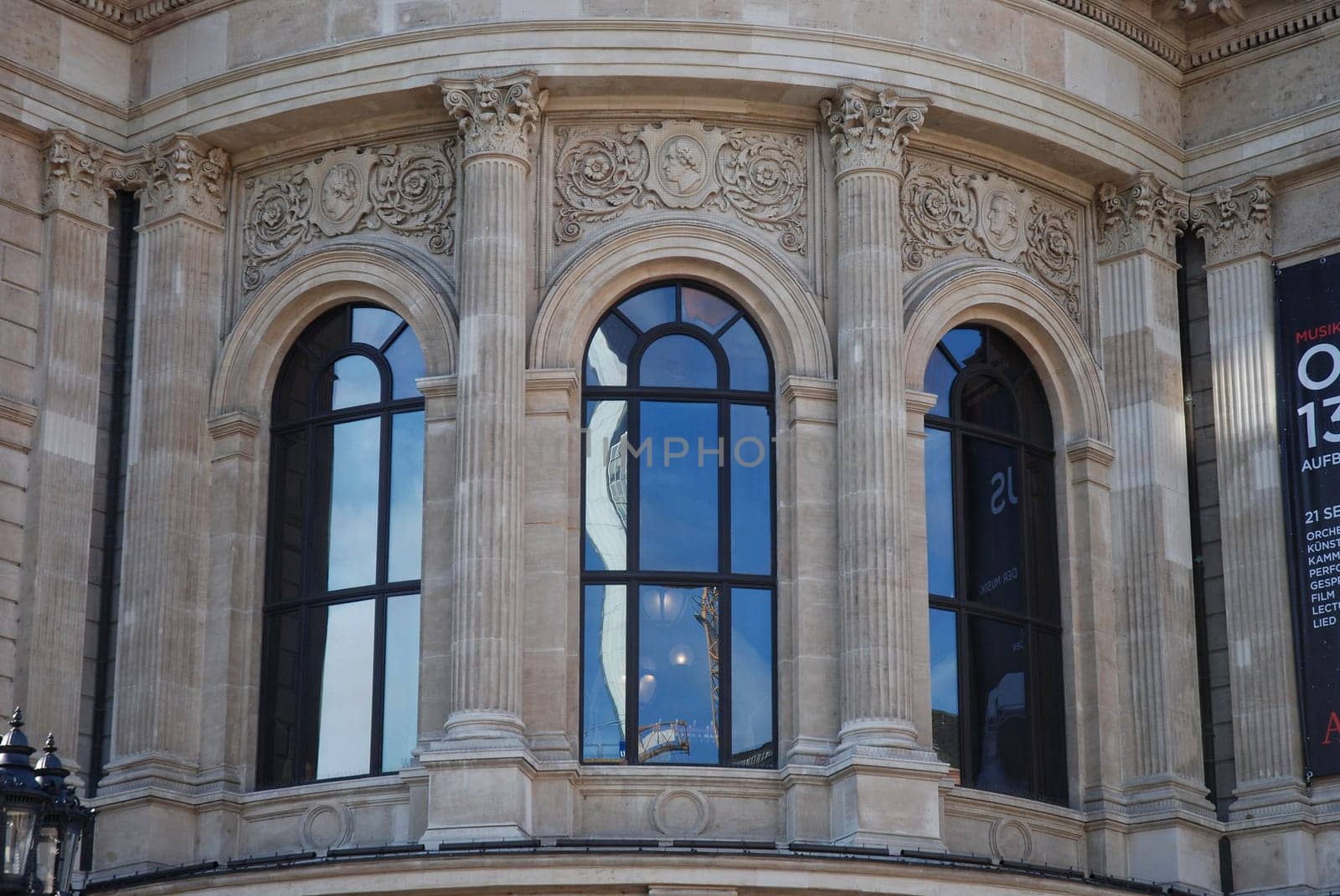 Windows and exterior façade in detail from the Opera House in Frankfurt am Main in Germany