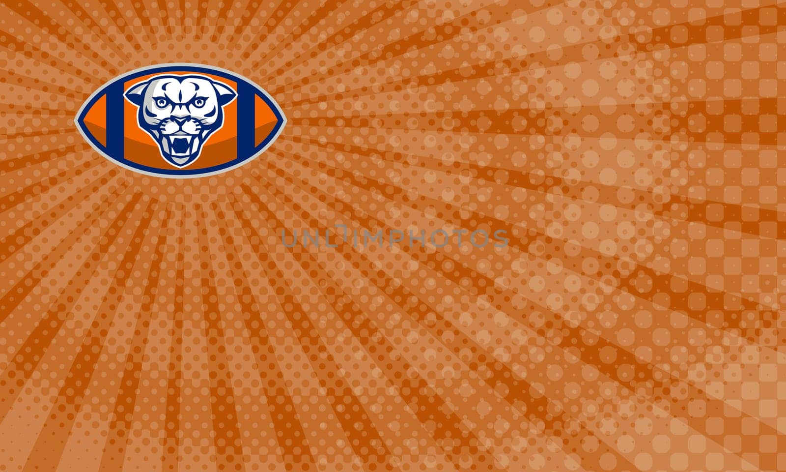 Business Card showing illustration of a cougar mountain lion head viewed from front set inside american football ball oval shape done in retro style. ...