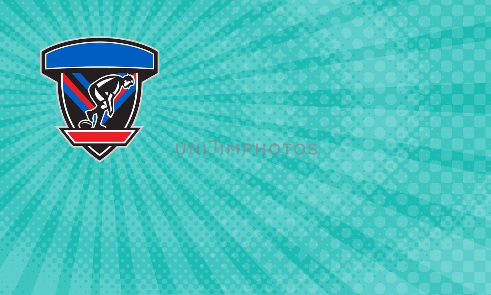 Business Card showing Illustration of a rugby league player playing ball viewed from the side set inside shield crest done in retro style. ...