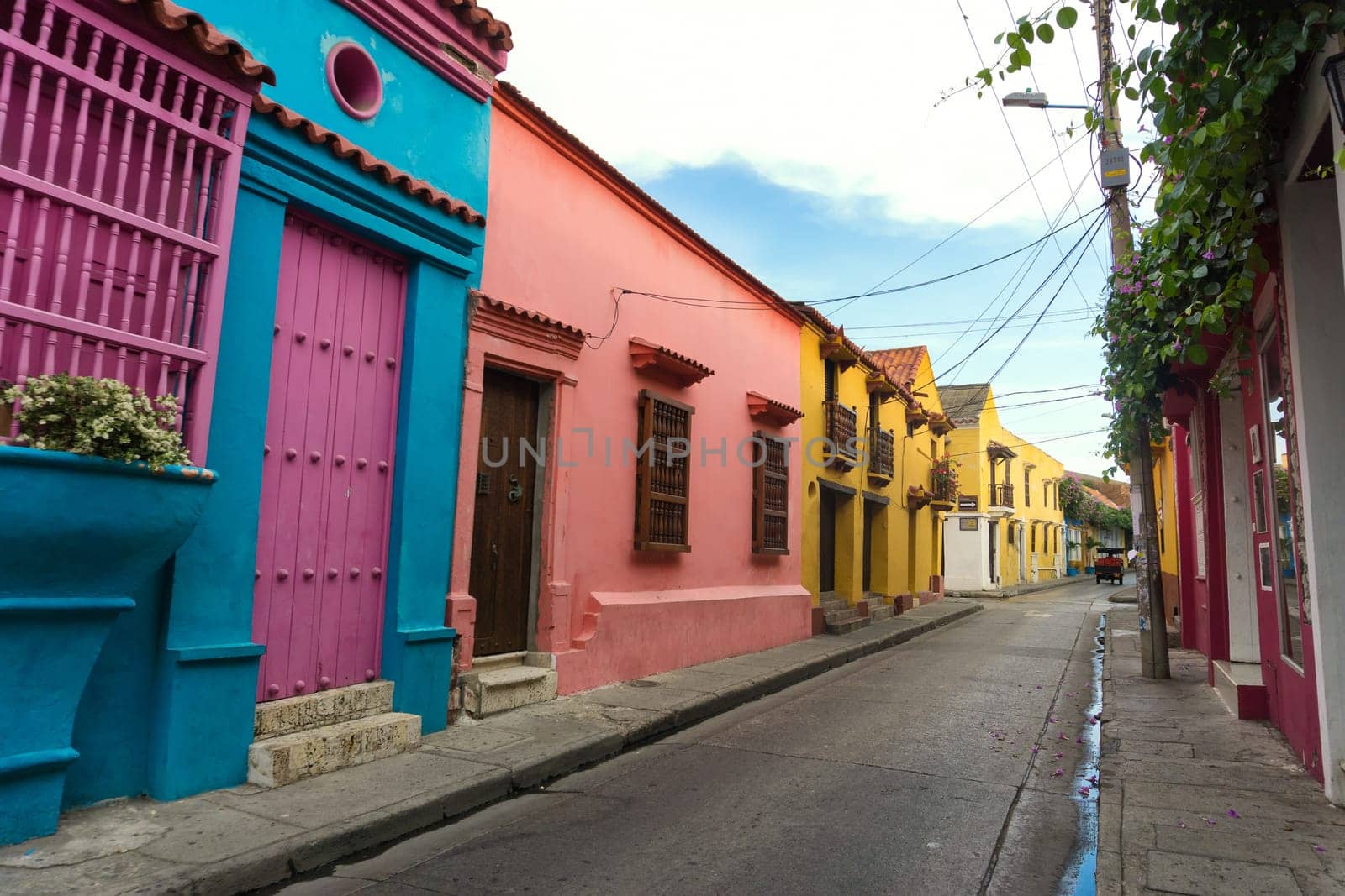 Bright and colorful historic colonial architecture in Cartagena, Colombia