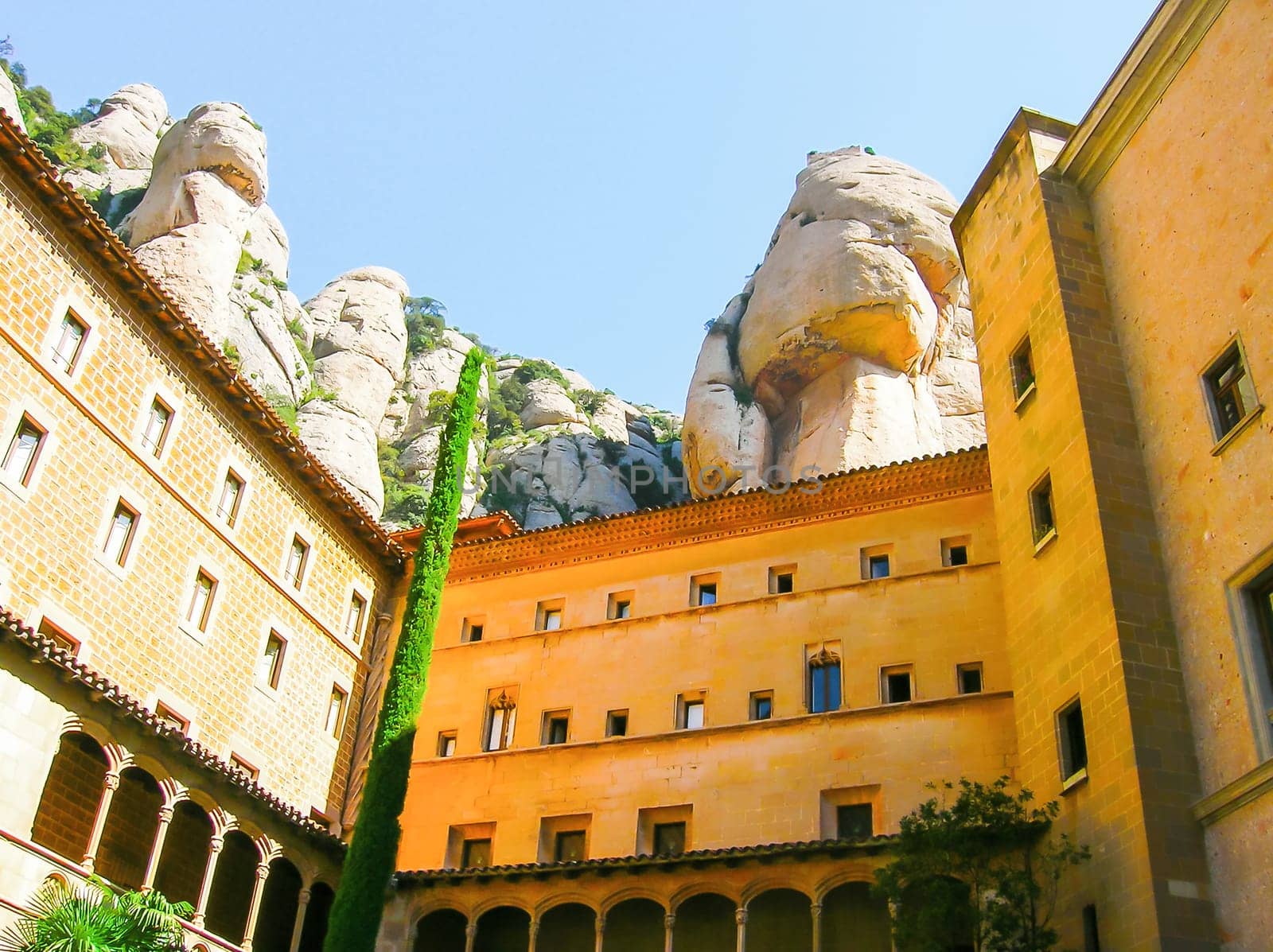 Santa Maria de Montserrat Abbey in Monistrol de Montserrat, Catalonia, Spain. Famous for the Virgin of Montserrat.
