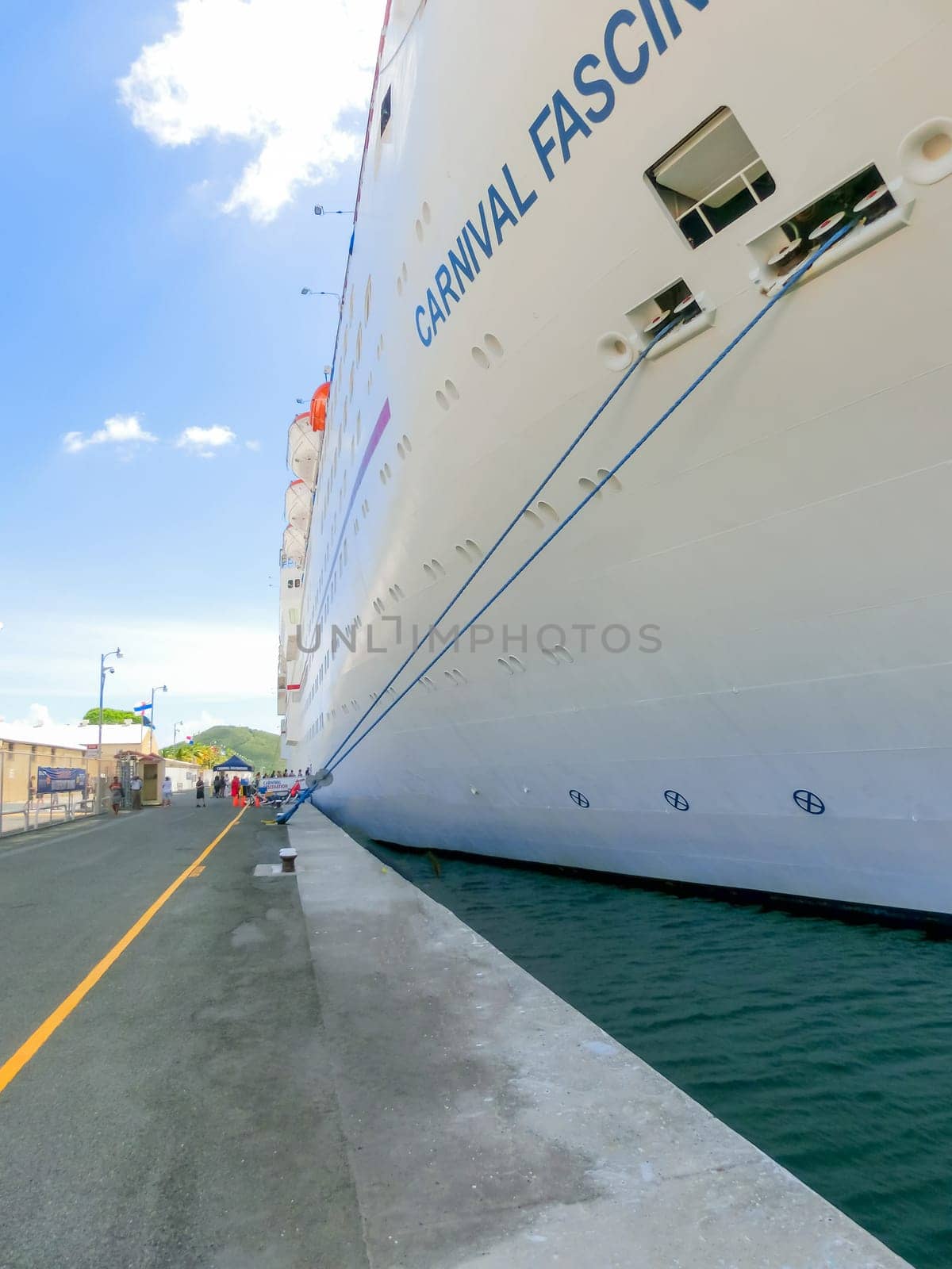 San Juan, Puerto Rico - May 09, 2016: The Carnival Cruise Ship Fascination, at dock. She is one of 8 sister ships and received a million dollar refurbishment in 2006