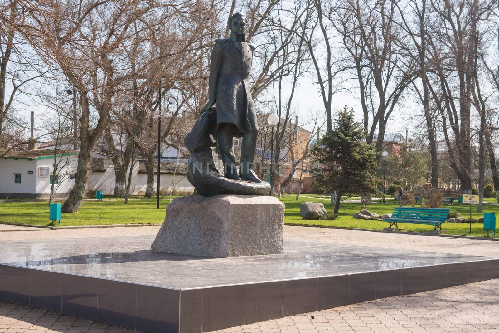 Taman, Russia - March 8, 2016: Monument to Mikhail Lermontov in the city center of Taman