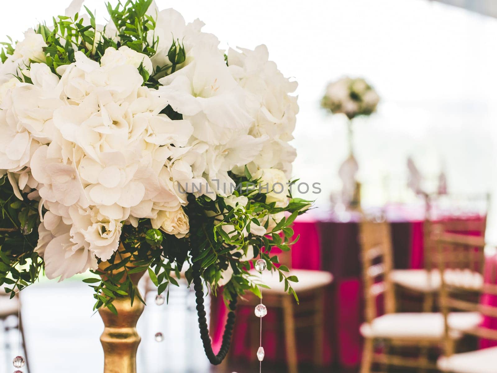 Beautiful dinner wedding table setting, summer outdoor