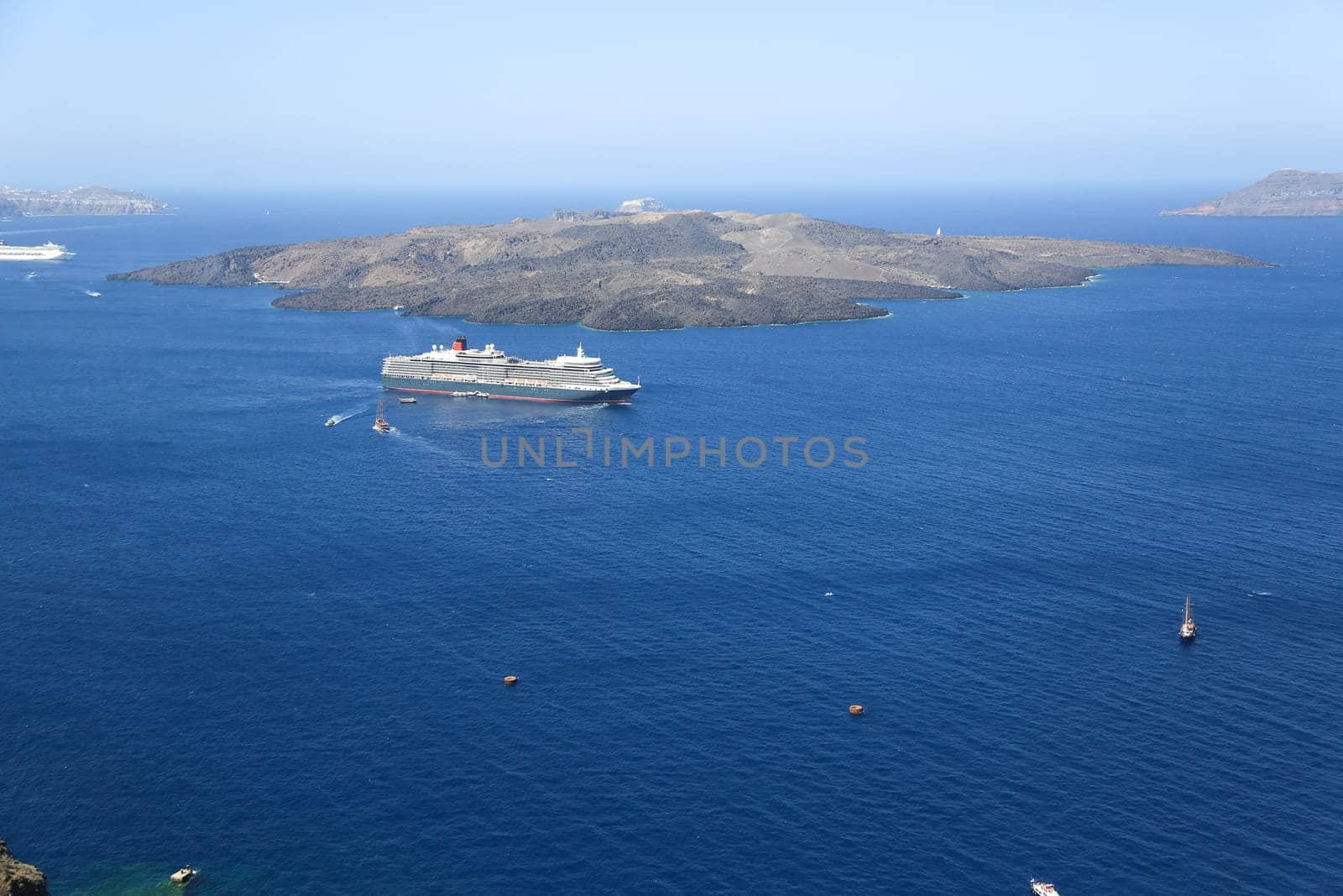 The volcanic island Nea Kameni in Santorini, Greece