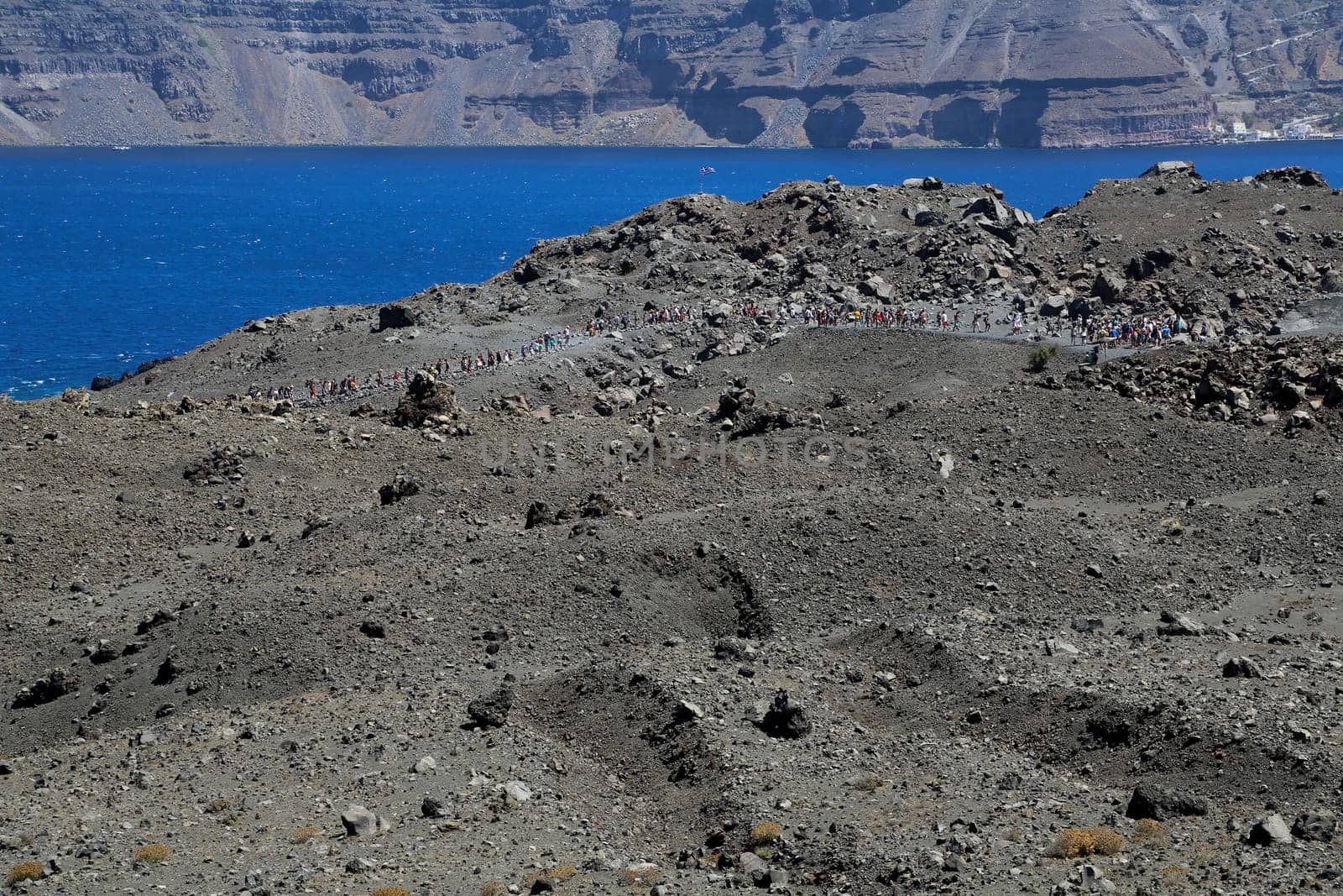 The volcanic island Nea Kameni in Santorini, Greece