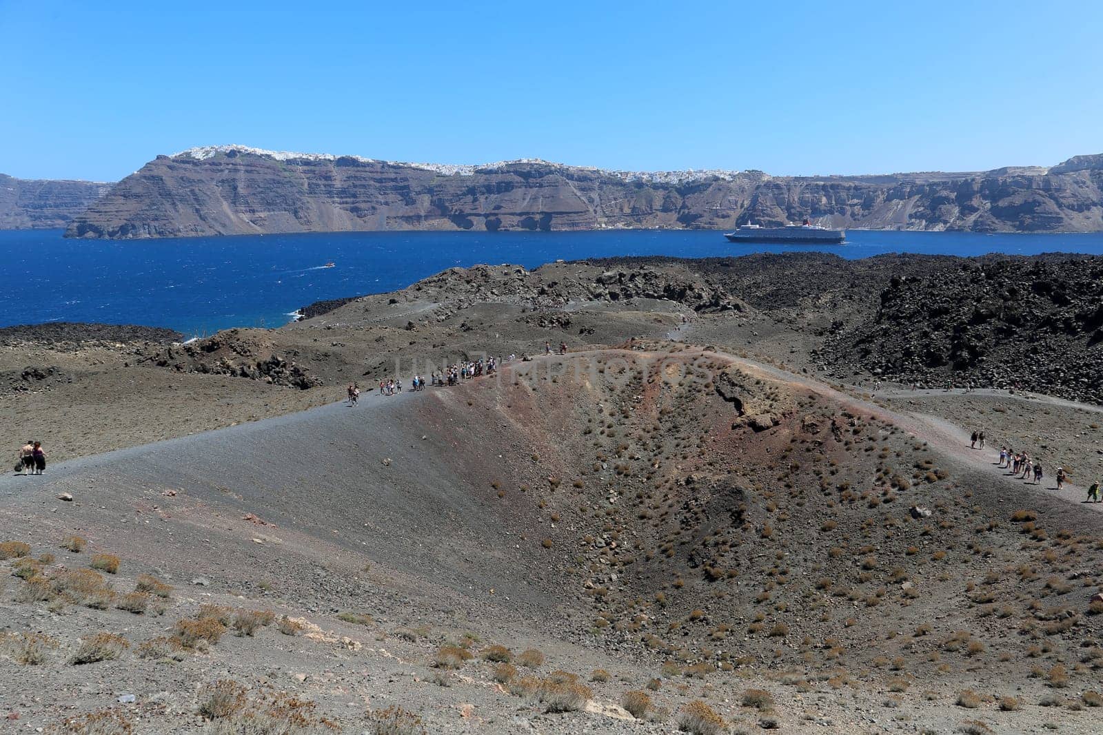 The volcanic island Nea Kameni in Santorini, Greece
