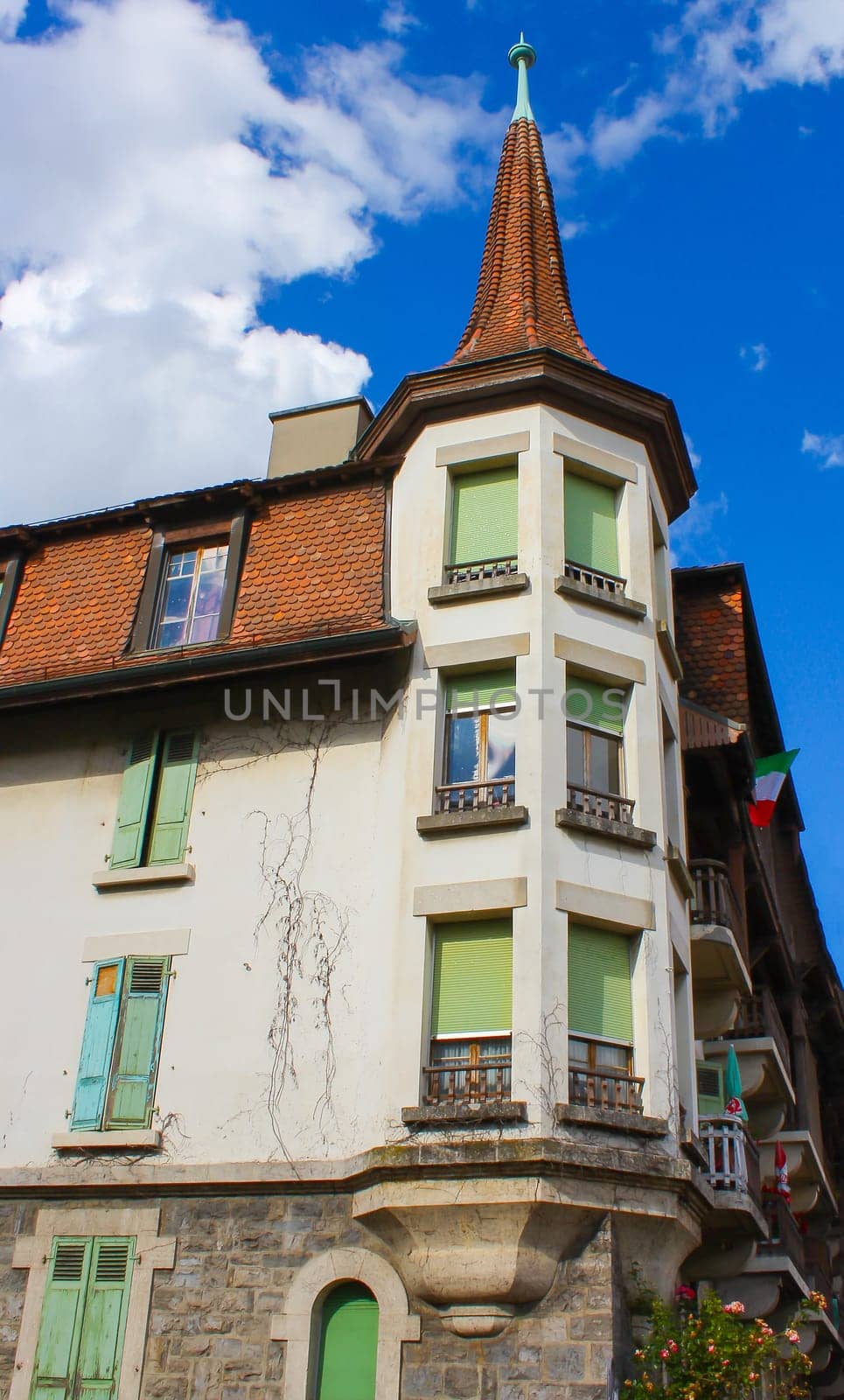 Building architecture close up in Geneva city, Switzerland